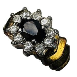Vintage Dark Red Garnet CZ Cubic Zirconia Yellow Gold Plated Ring Size 7